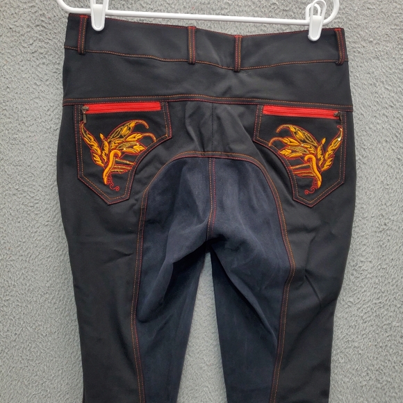 Huntley Equestrian Full Seat Breeches Pants Black Red Orange Womens 34 - Picture 7 of 10